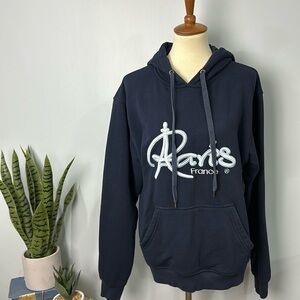 Paris France Embroidered Navy Blue Hoodie Size Large
